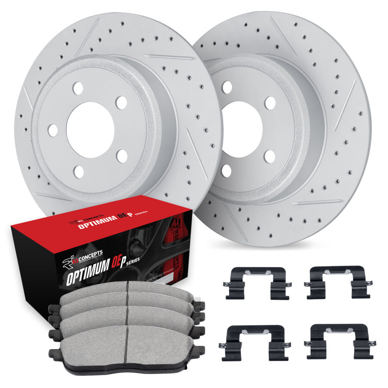 R1 Concepts R1 12-24 Hyundai Elantra GT Rear Drill/Slot Carbon Coated Rotor Set w/Optimum Pads
