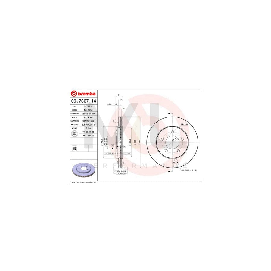BREMBO 09.7367.14 Brake Disc Internally Vented  - 1 piece