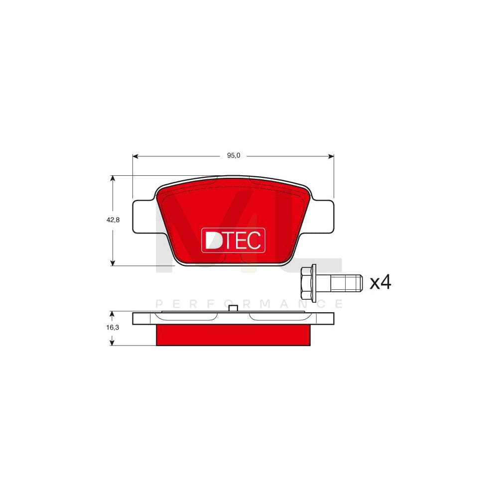 TRW Dtec Cotec Gdb1485Dte Brake Pad Set Not Prepared For Wear Indicator, With Brake Caliper Screws, With Accessories | Performance Parts Direct Car Parts