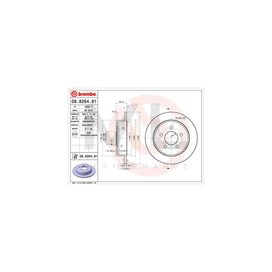BREMBO 08.8264.81 Brake Disc Solid, Coated  - 1 piece