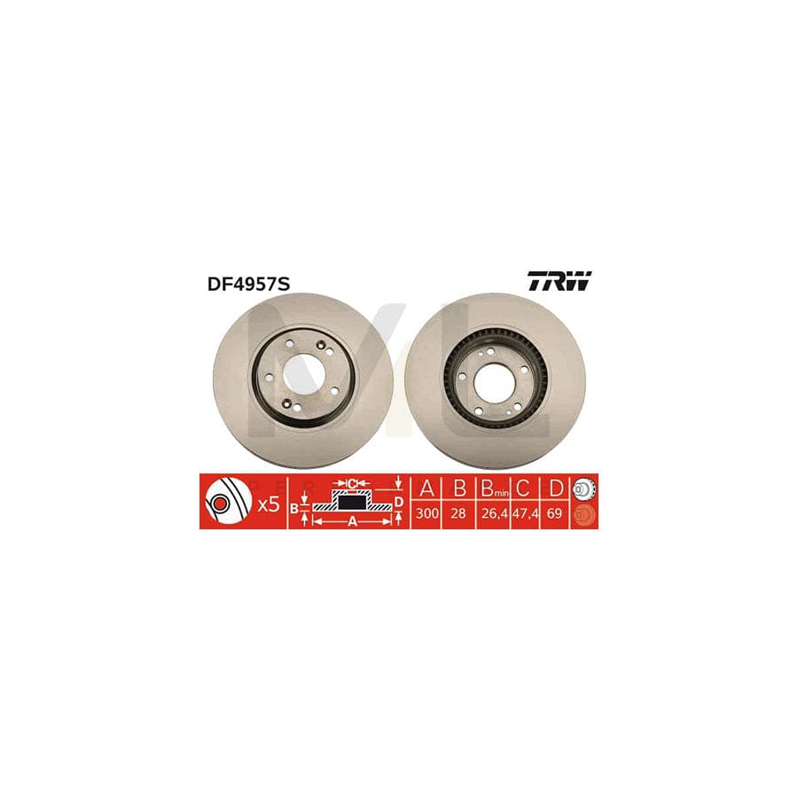 TRW DF4957S Brake Disc Vented, Painted | Performance Parts Direct Car Parts