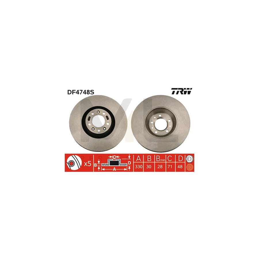 TRW DF4748S Brake Disc Vented, Painted | Performance Parts Direct Car Parts