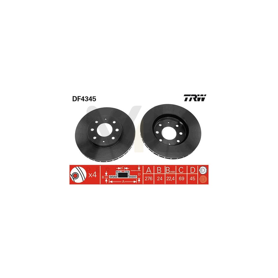 TRW DF4345 Brake Disc Vented, Painted | Performance Parts Direct Car Parts