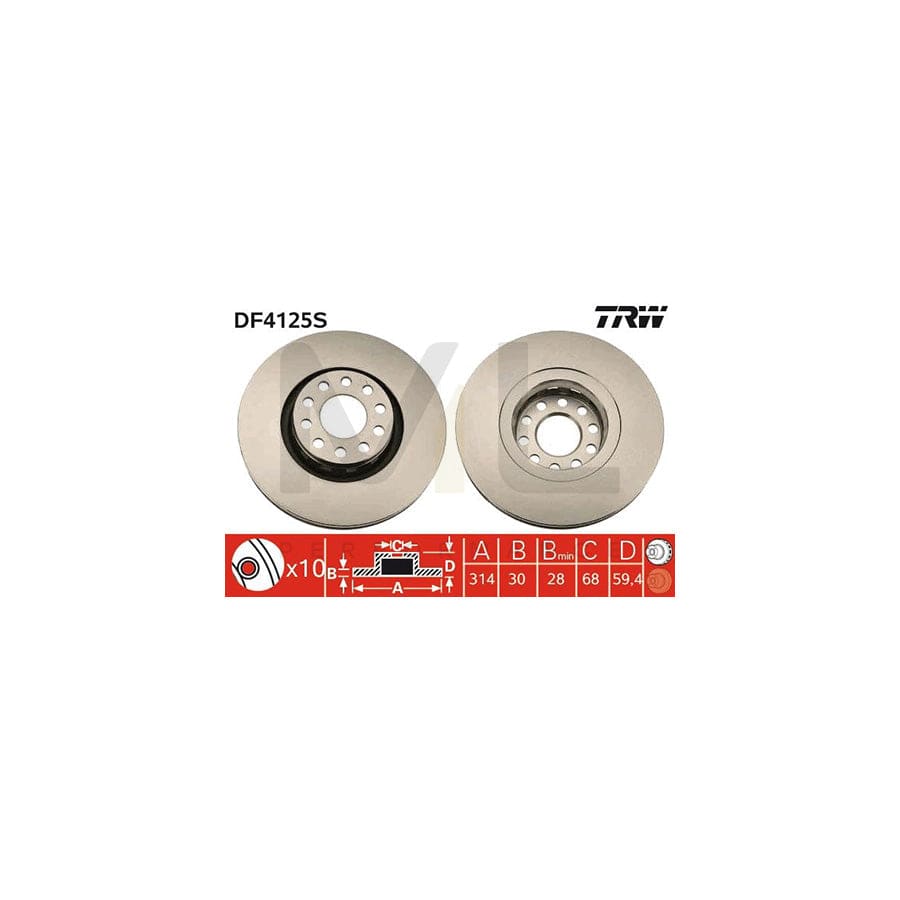 TRW DF4125S Brake Disc Vented, Painted | Performance Parts Direct Car Parts