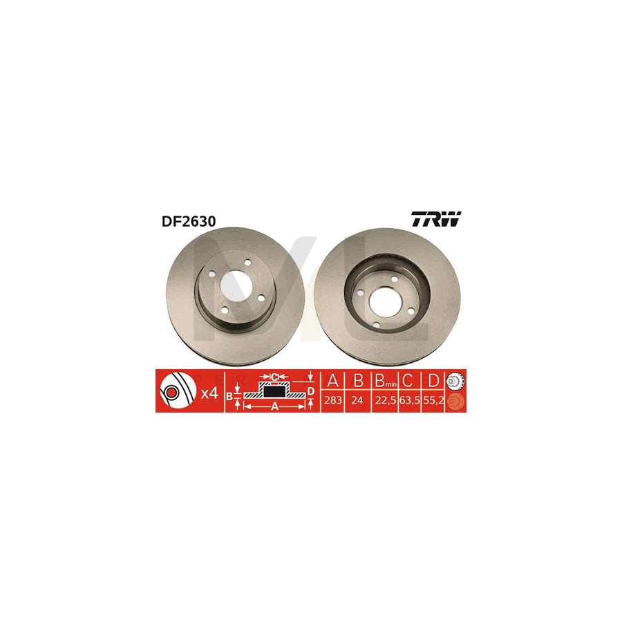 TRW DF2630 Brake Disc for FORD SIERRA Vented | Performance Parts Direct Car Parts