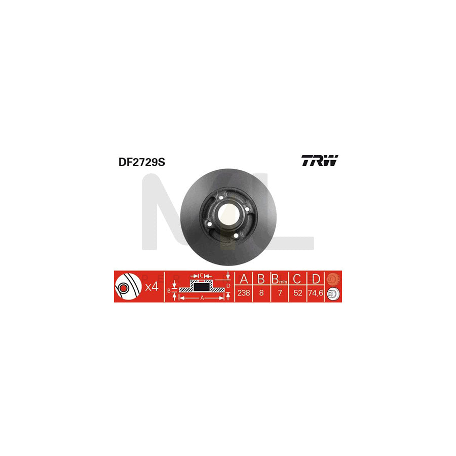 TRW DF2729S Brake Disc Solid | Performance Parts Direct Car Parts