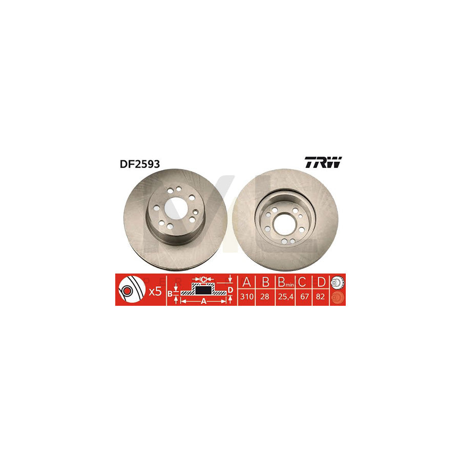 TRW DF2593 Brake Disc suitable for MERCEDES-BENZ S-Class Saloon (W140) Vented | Performance Parts Direct Car Parts