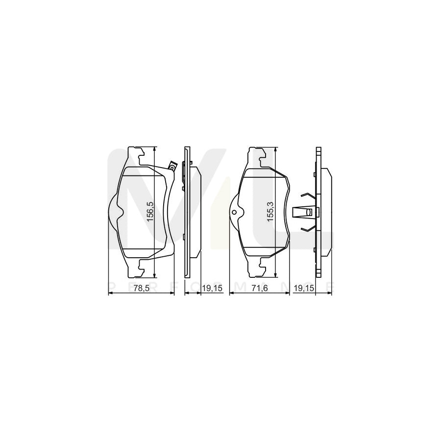 Bosch 0986494509 Brake Pad Set With Acoustic Wear Warning, With Anti-Squeak Plate, With Piston Clip BP1430 | Performance Parts Direct Car Parts