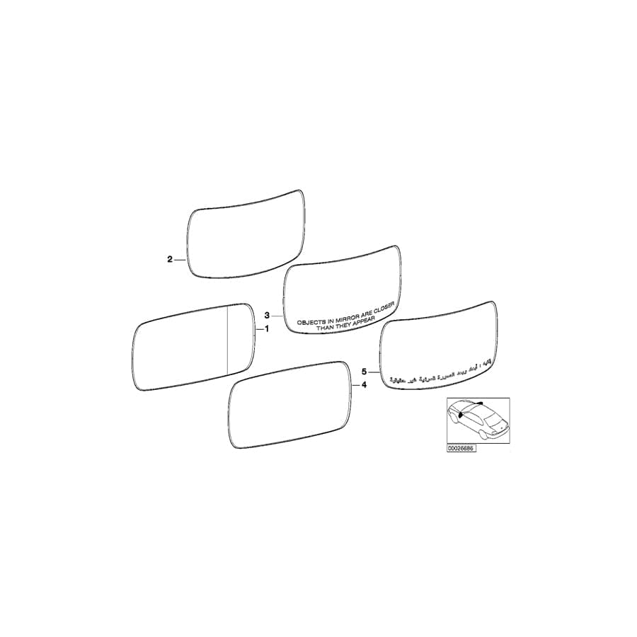 Genuine BMW 51168250437 E46 E39 Mirror Glas Heated Convex Left (Inc. 530i, 540i & 320d)