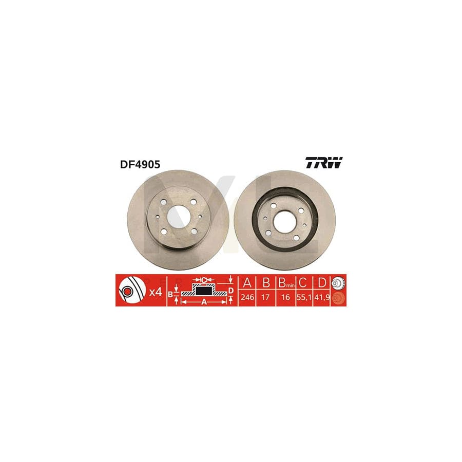TRW DF4905 Brake Disc Vented, Painted | Performance Parts Direct Car Parts