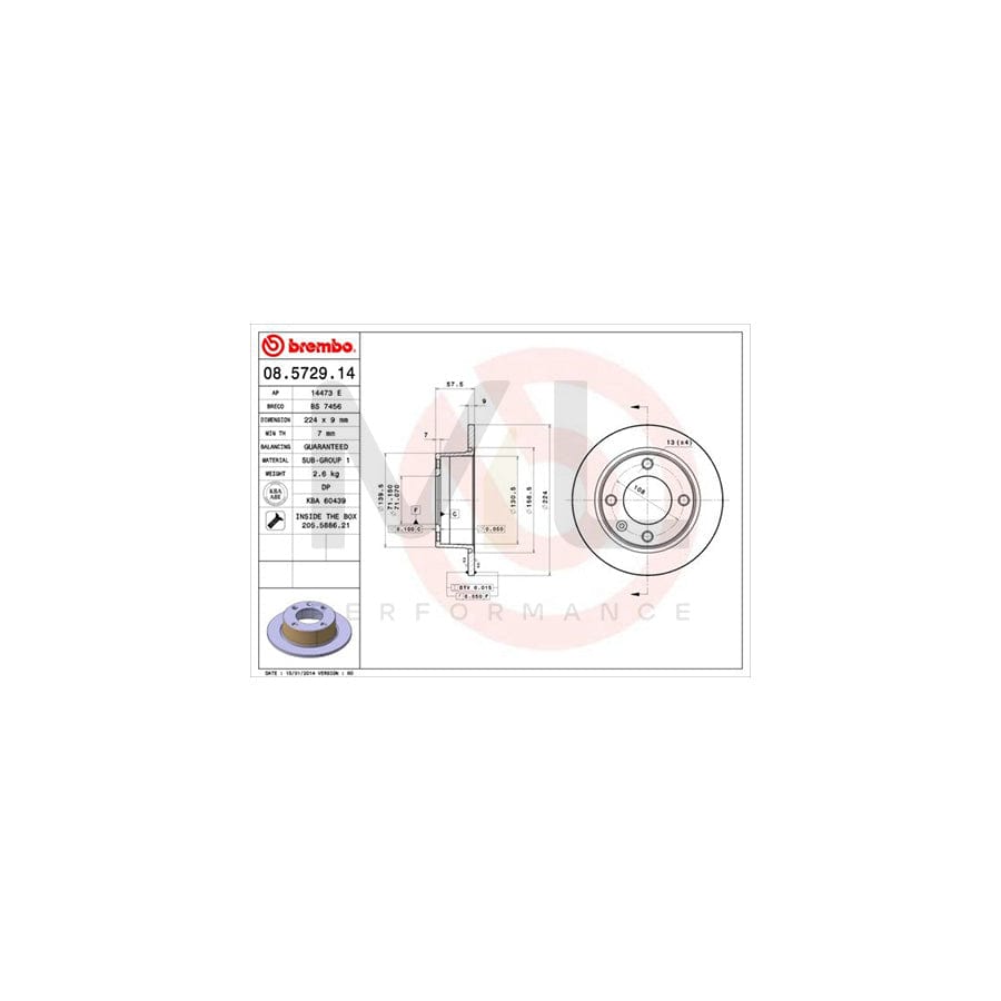 BREMBO 08.5729.14 Brake Disc for CITROEN XANTIA Solid, with bolts/screws  - 1 piece