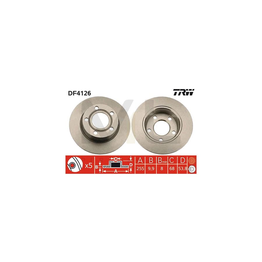 TRW DF4126 Brake Disc for AUDI A6 Solid, Painted | Performance Parts Direct Car Parts