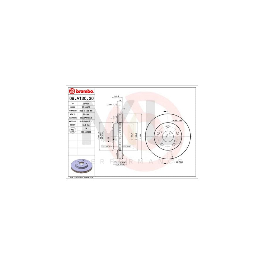 BREMBO 09.A130.20 Brake Disc for TOYOTA HILUX Pick-up Internally Vented  - 1 piece