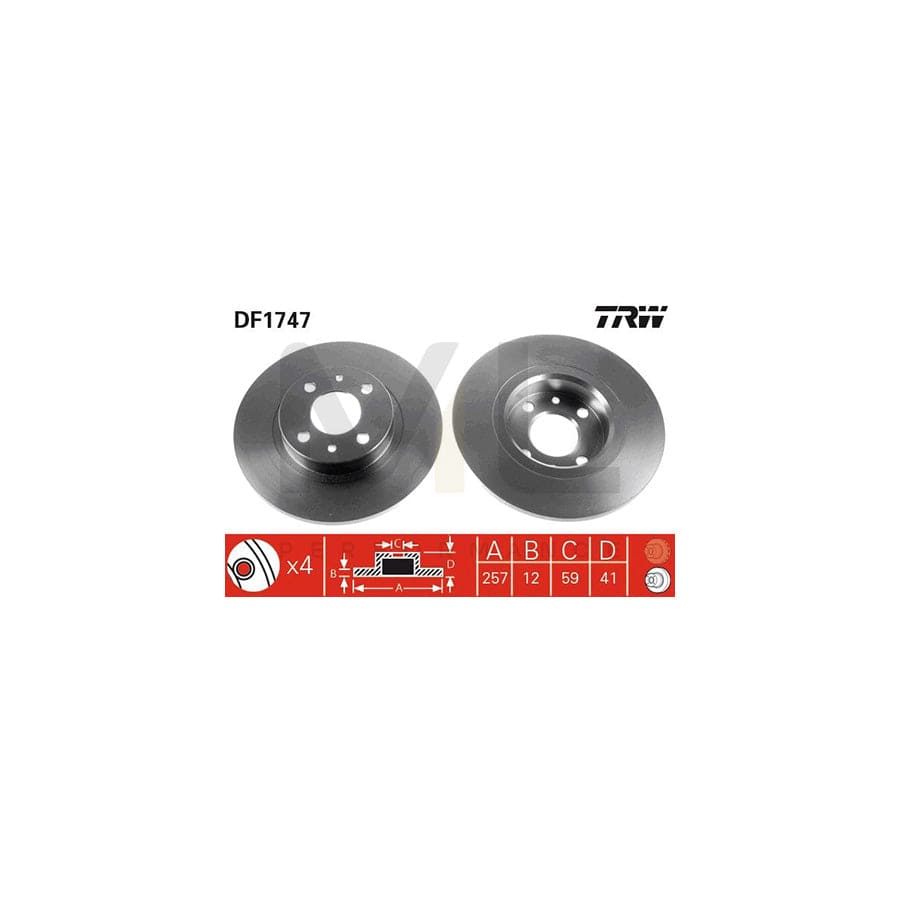 TRW DF1747 Brake Disc Solid, Painted, High-carbon | Performance Parts Direct Car Parts