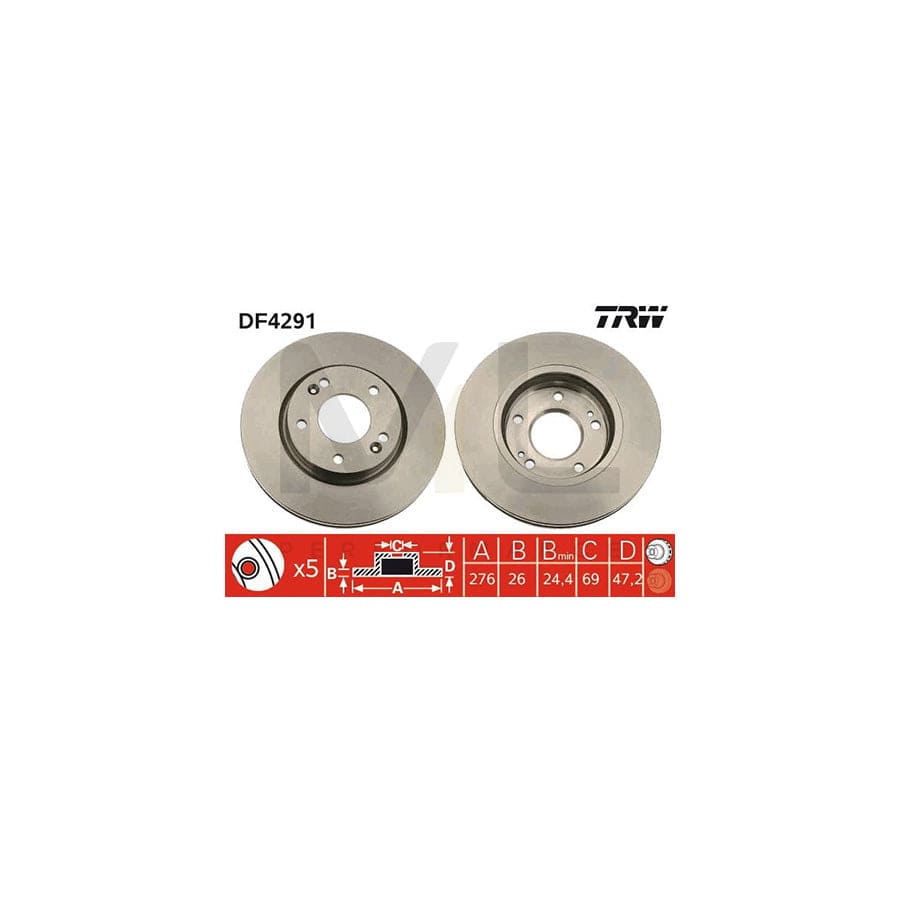 TRW DF4291 Brake Disc Vented, Painted | Performance Parts Direct Car Parts