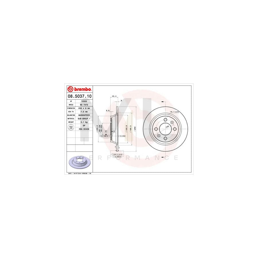 BREMBO 08.5037.10 Brake Disc Solid  - 1 piece