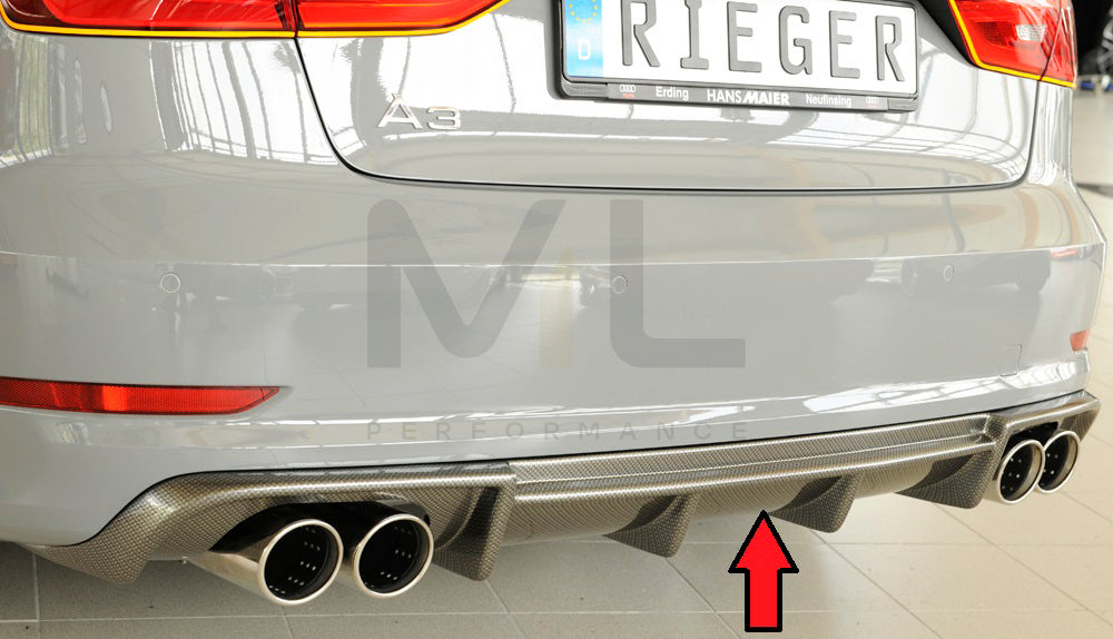Rieger 00099368 Audi 8V A3 Rear Diffuser for Twin Tailpipe Left & Right - Carbon-Look