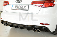 Rieger 00088182 Audi 8V A3 Rear Diffuser for Twin Tailpipe Left & Right - Glossy Black