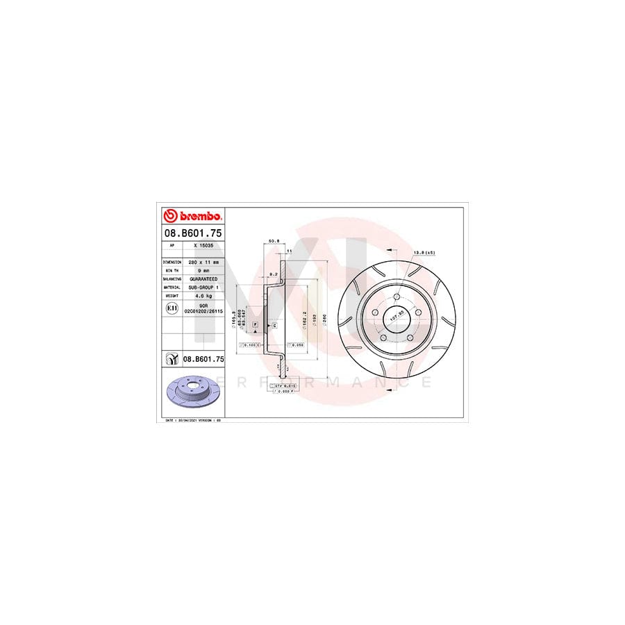 BREMBO 08.B601.75 Brake Disc Solid, Coated  - 1 piece