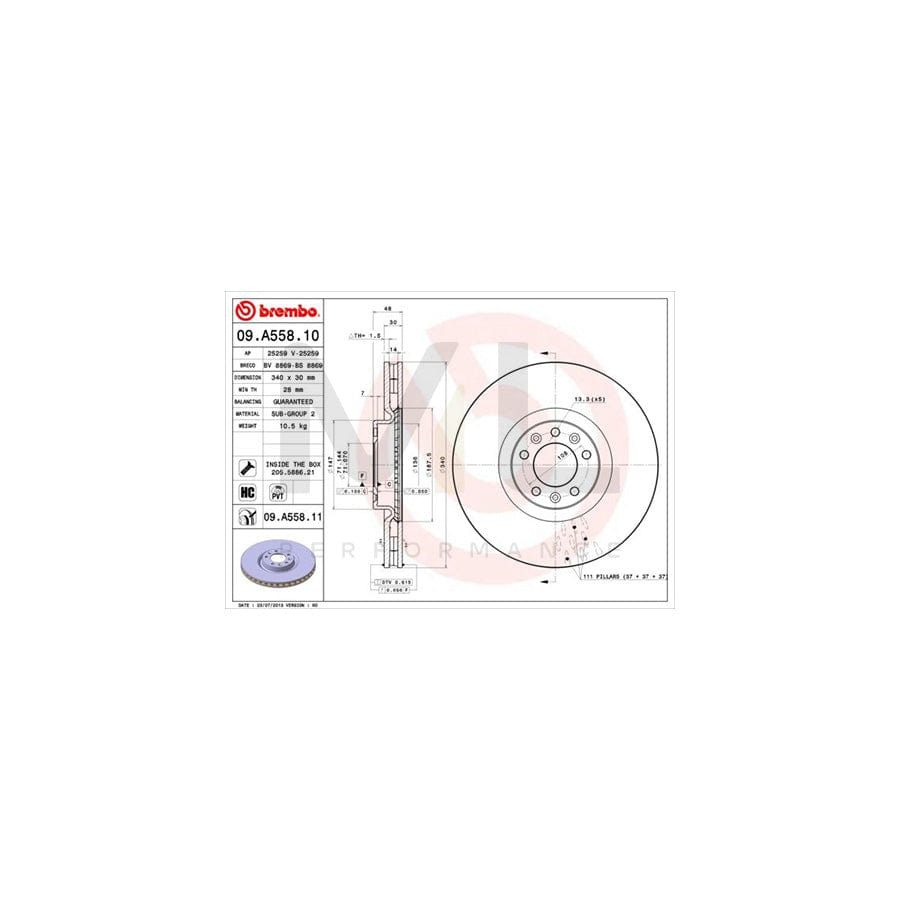 BREMBO 09.A558.10 Brake Disc Internally Vented, High-carbon, with bolts/screws  - 1 piece