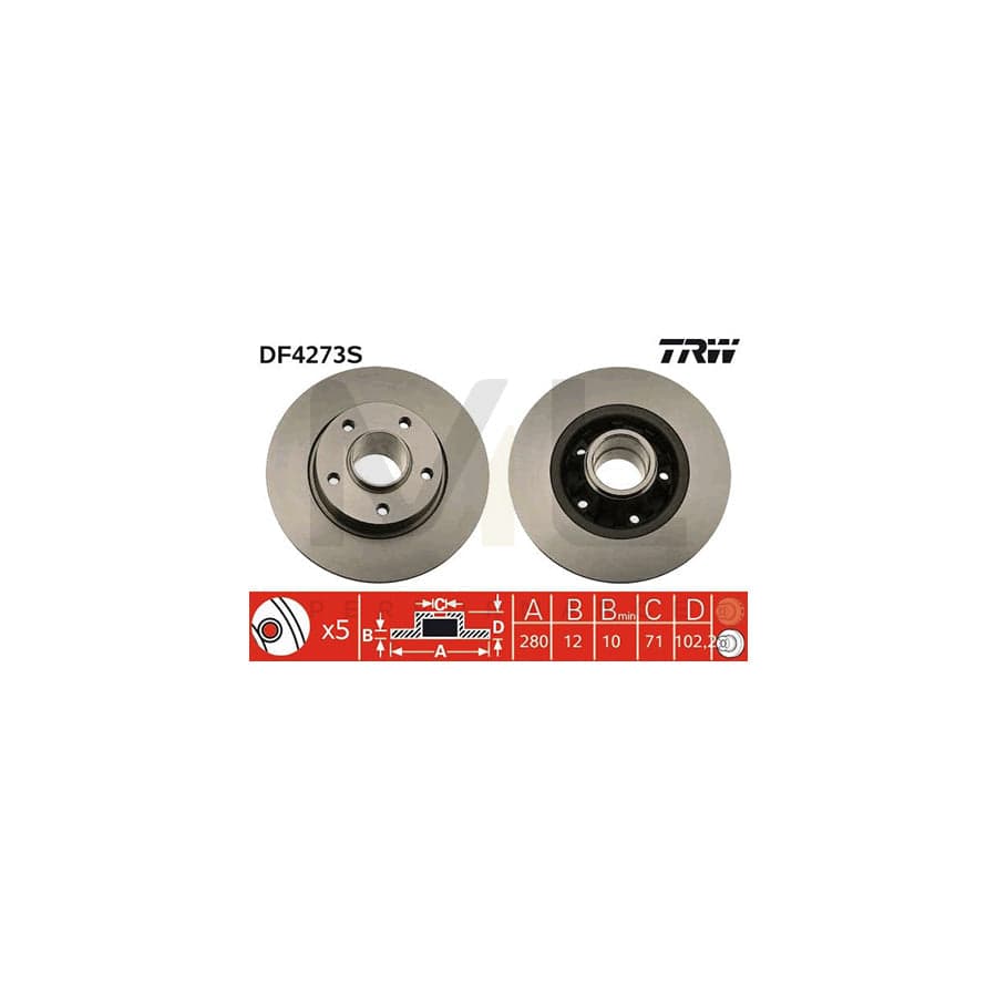 TRW DF4273S Brake Disc Solid, Painted, without ABS sensor ring, without wheel bearing | Performance Parts Direct Car Parts