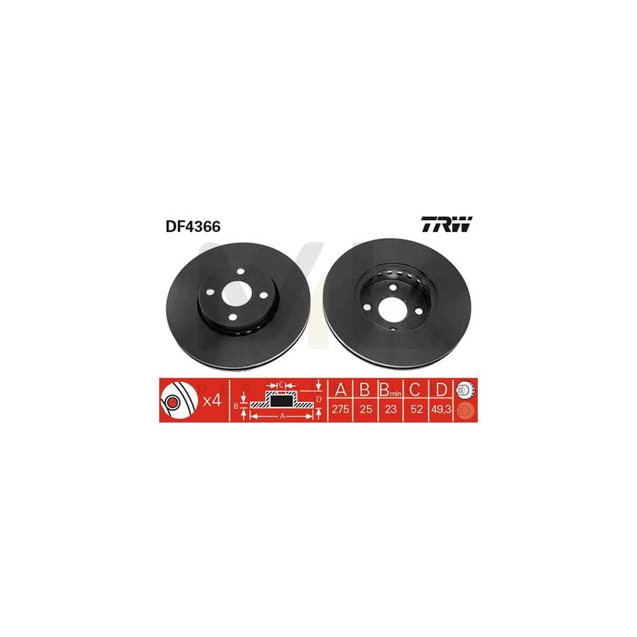 TRW DF4366 Brake Disc Vented, Painted | Performance Parts Direct Car Parts