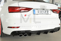 Rieger 00088185 Audi 8V S3 Rear Diffuser for Original Twin Tailpipe Left & Right - Glossy Black