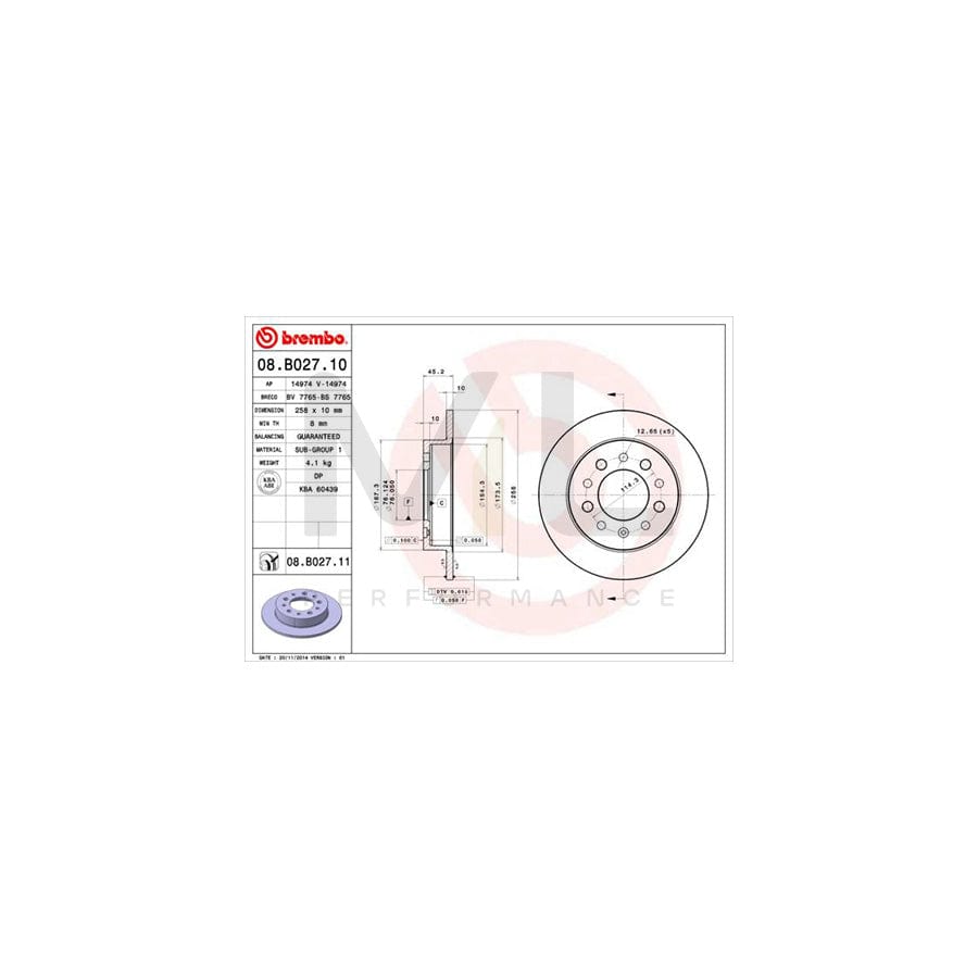 BREMBO 08.B027.10 Brake Disc Solid  - 1 piece