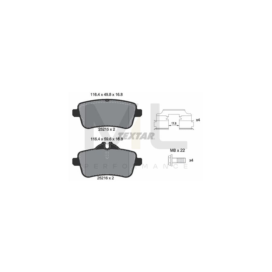 TEXTAR 2521505 Brake pad set prepared for wear indicator, with brake caliper screws, with accessories