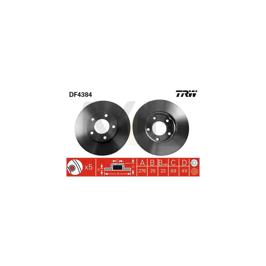 TRW DF4384 Brake Disc Vented, Painted | Performance Parts Direct Car Parts
