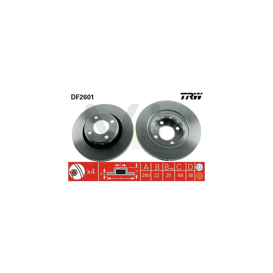 TRW DF2601 Brake Disc Vented, Painted | Performance Parts Direct Car Parts