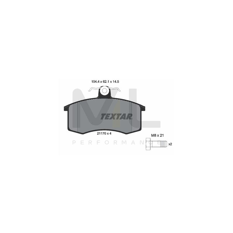 TEXTAR 2117004 Brake pad set for not prepared for wear indicator, with brake caliper screws