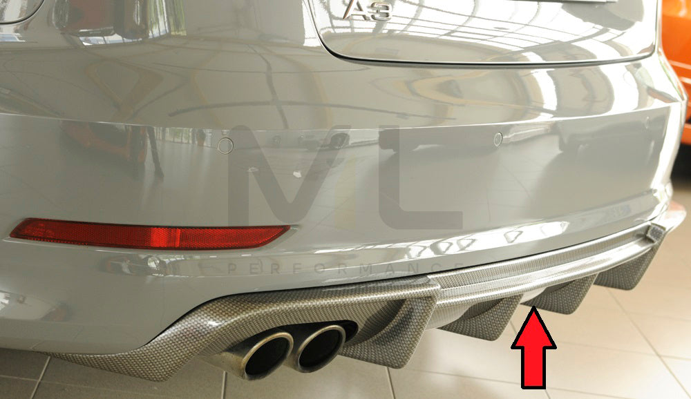Rieger 00099367 Audi 8V A3 Rear Diffuser for Twin Tailpipe Left - Carbon-Look