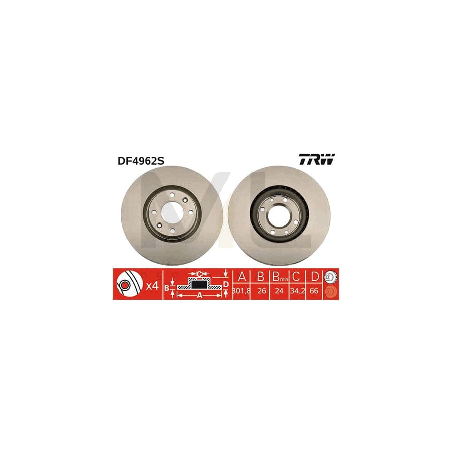 TRW DF4962S Brake Disc Vented, Painted | Performance Parts Direct Car Parts