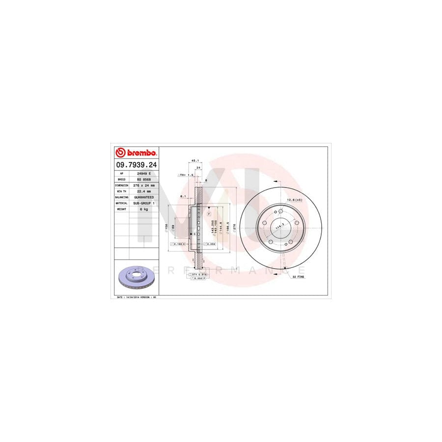 BREMBO 09.7939.24 Brake Disc Internally Vented  - 1 piece