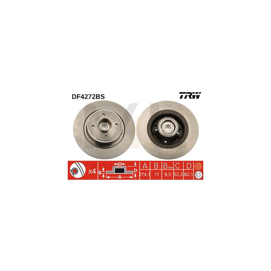 TRW DF4272BS Brake Disc Solid, with ABS sensor ring, with wheel bearing | Performance Parts Direct Car Parts