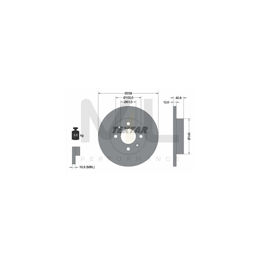 TEXTAR 92036100 Brake Disc Solid, without wheel hub, without wheel studs | Performance Parts Direct Car Parts