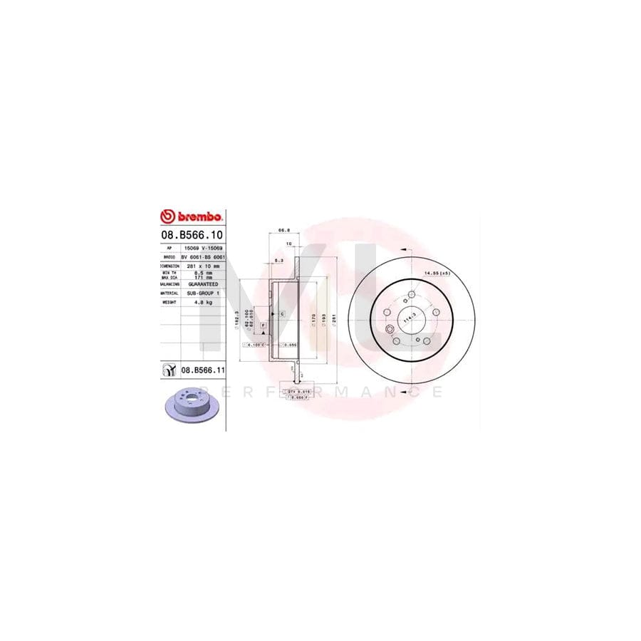BREMBO COATED DISC LINE 08.B566.11 Brake Disc Solid, Coated  - 1 piece