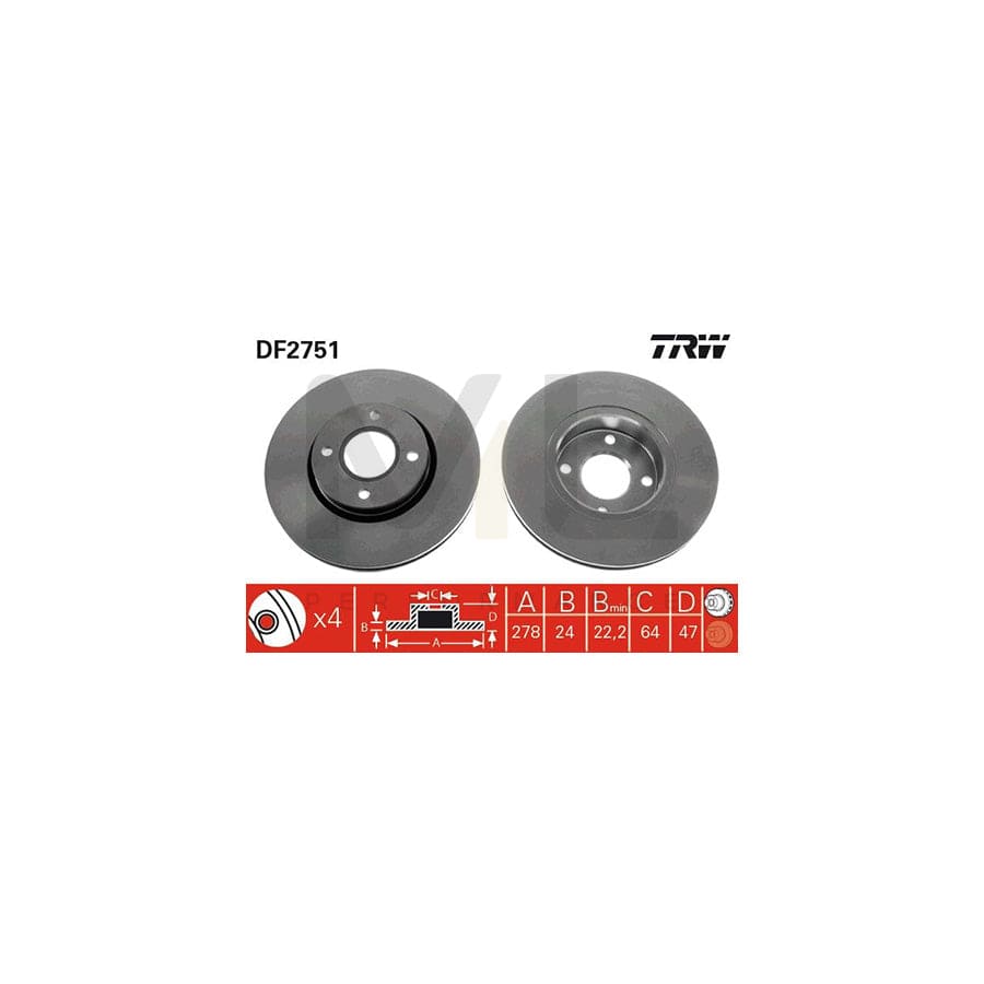 TRW DF2751 Brake Disc Vented, Painted, High-carbon | Performance Parts Direct Car Parts