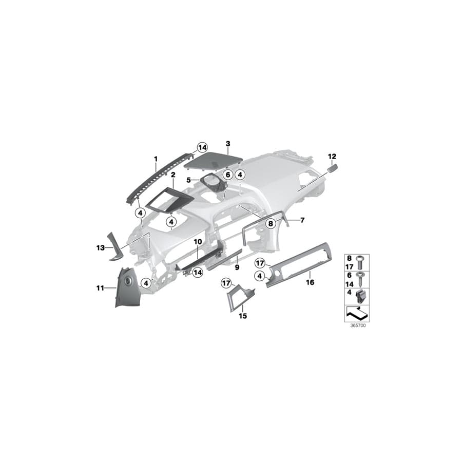 Genuine BMW 51458052326 F12 F06 Trim Cover, I-Panel, Alu, Hex, Center Left hand drive (Inc. 650iX 4.4, 650iX 4.0 & 640i)