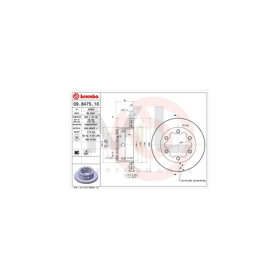 BREMBO 09.8475.10 Brake Disc Internally Vented, High-carbon  - 1 piece