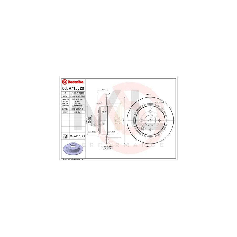 BREMBO COATED DISC LINE 08.A715.21 Brake Disc Solid, Coated  - 1 piece