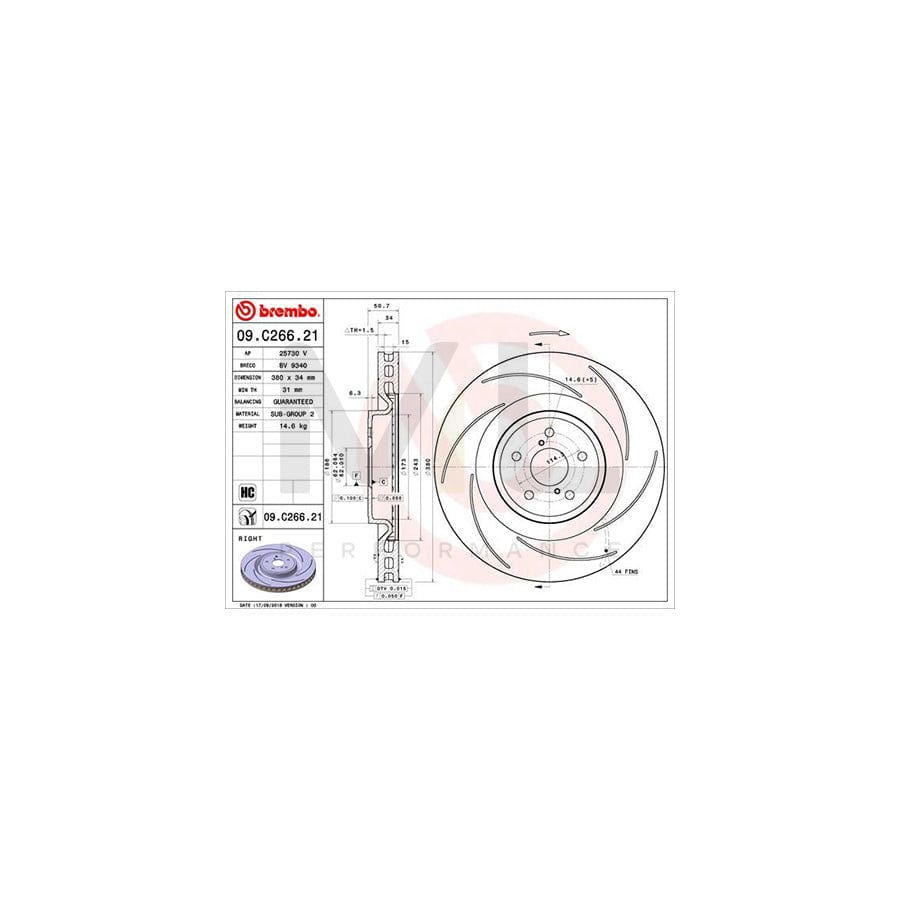BREMBO 09.C266.21 Brake Disc Internally Vented, Slotted, Coated, High-carbon