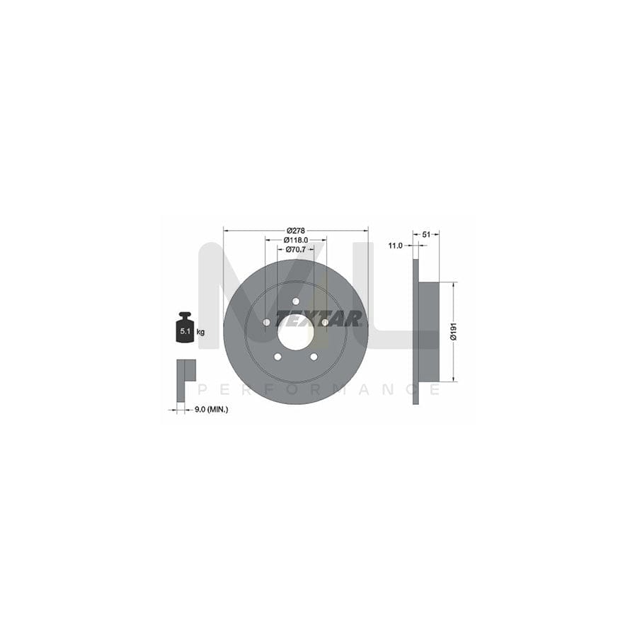 TEXTAR 92099800 Brake Disc Solid, without wheel hub, without wheel studs | Performance Parts Direct Car Parts
