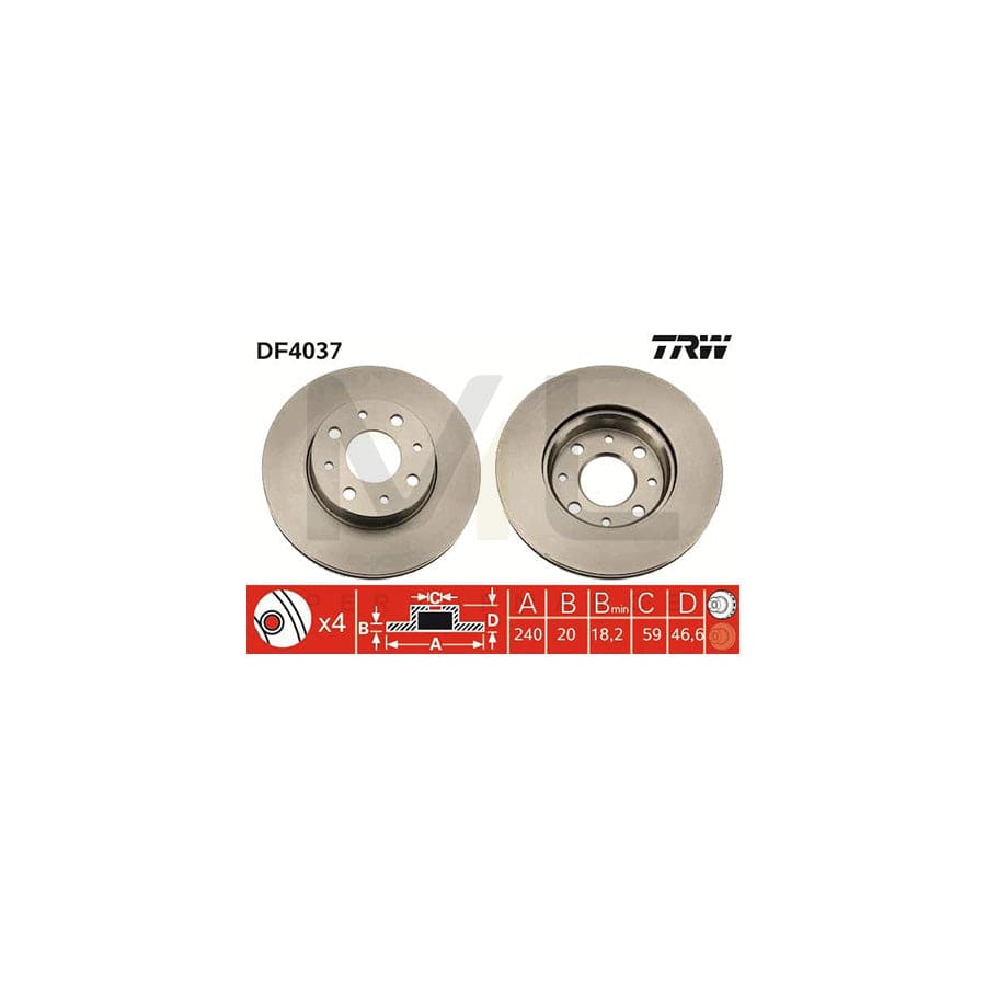 TRW DF4037 Brake Disc Vented, Painted | Performance Parts Direct Car Parts