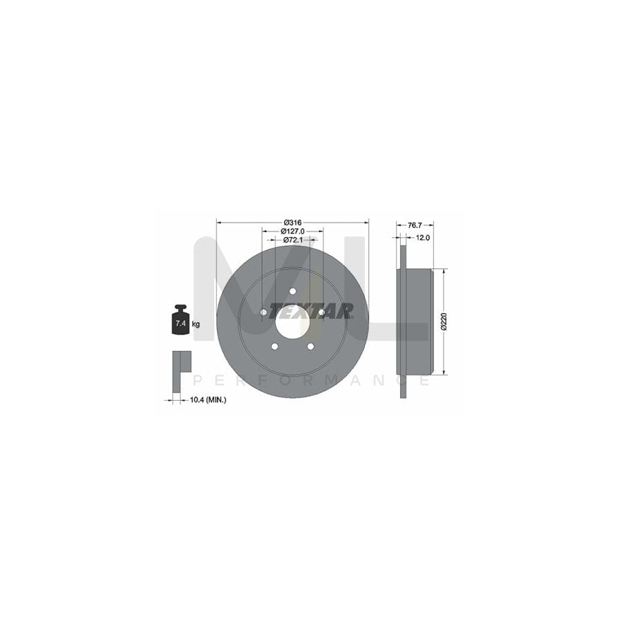 TEXTAR 92227700 Brake Disc for JEEP WRANGLER Solid, without wheel hub, without wheel studs | Performance Parts Direct Car Parts