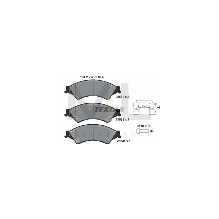 TEXTAR 2563201 Brake pad set with acoustic wear warning, with brake caliper screws, with accessories