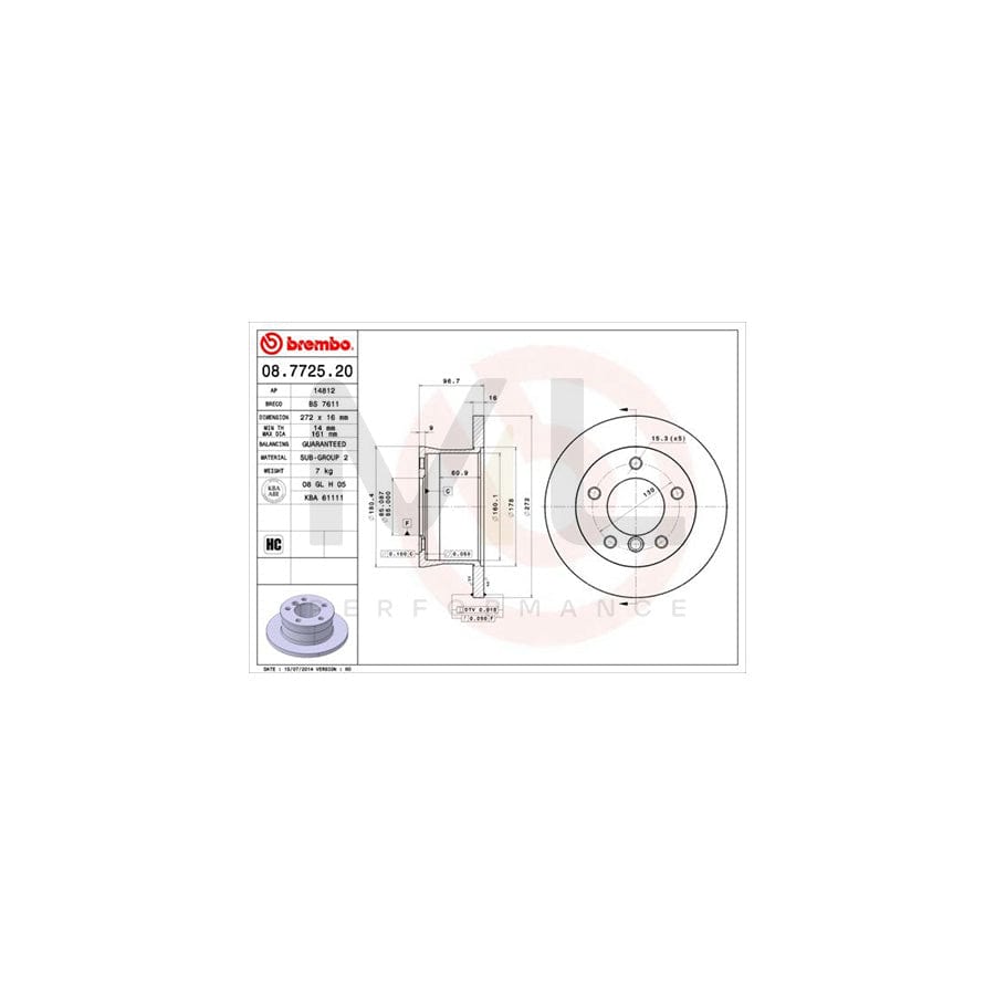 BREMBO 08.7725.20 Brake Disc Solid, High-carbon  - 1 piece
