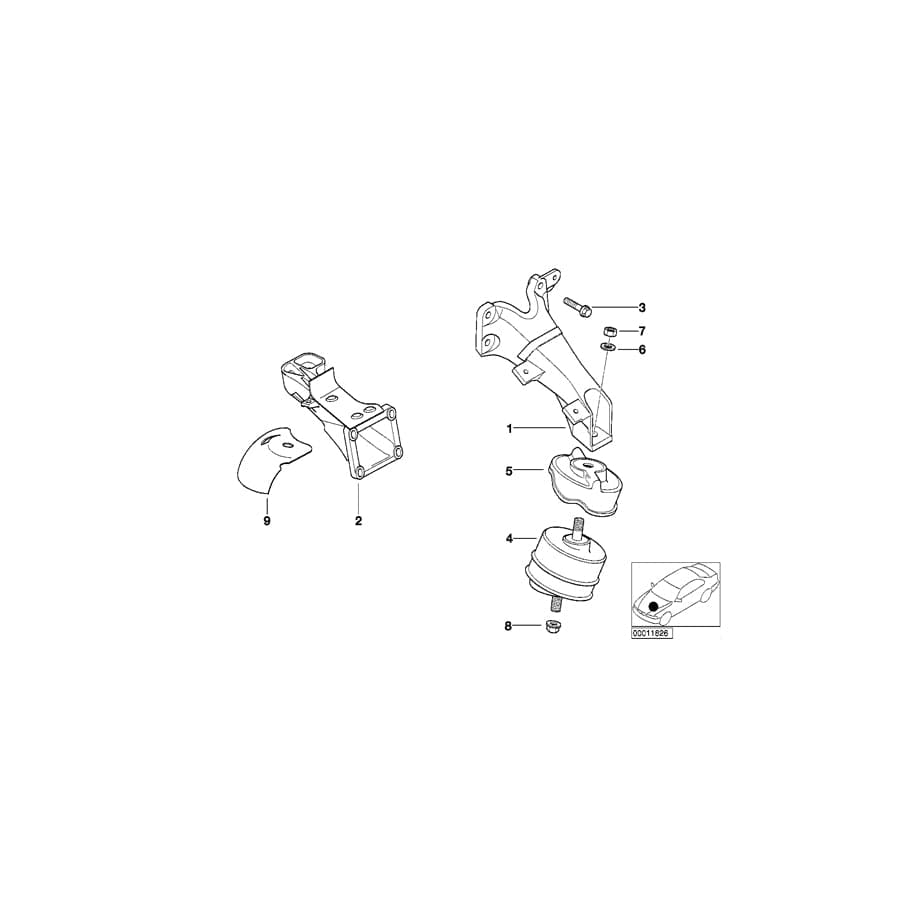 Genuine BMW 11811141736 E36 Rubber Mounting Right (Inc. 323i, 328i & 320i)