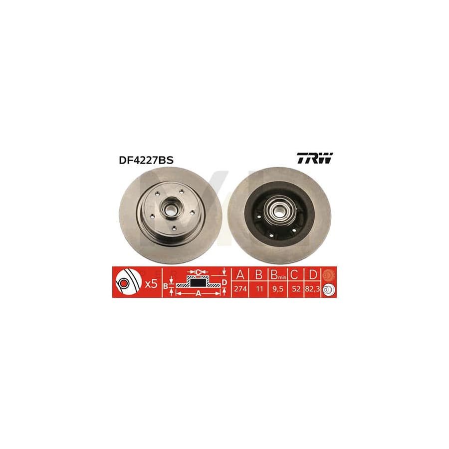 TRW DF4227BS Brake Disc Solid, with ABS sensor ring, with wheel bearing | Performance Parts Direct Car Parts